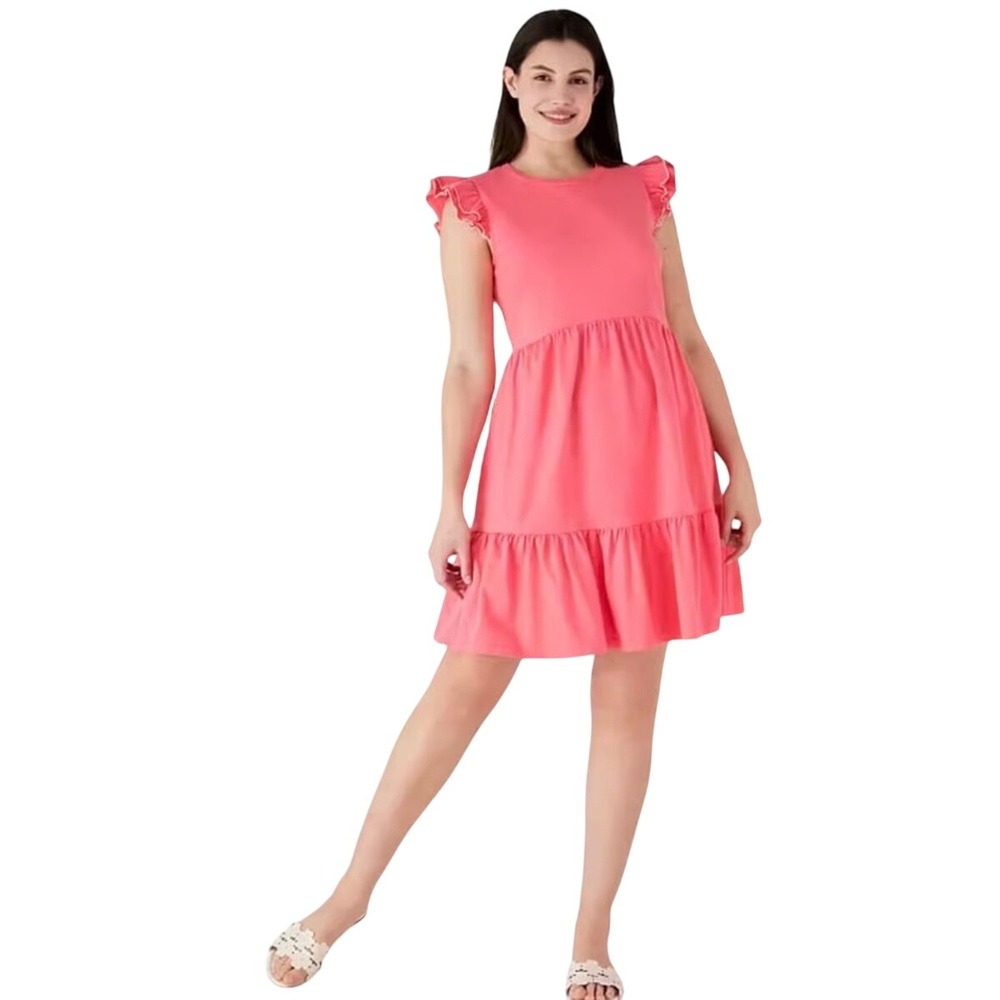 Kate Spade New York Womens Trapeze Knit Dress Size Medium Pink Tiered Ruffle